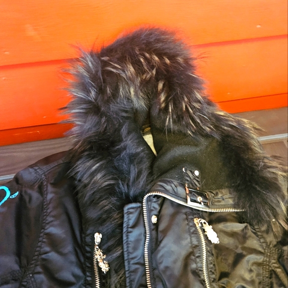 Vintage ED HARDY Mermaid Bomber Jacket w Fur Hood - Picture 3 of 6